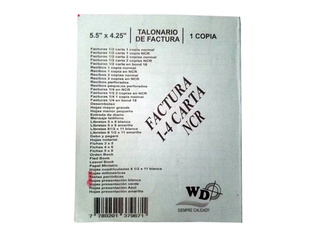 Talonario de factura con NCR